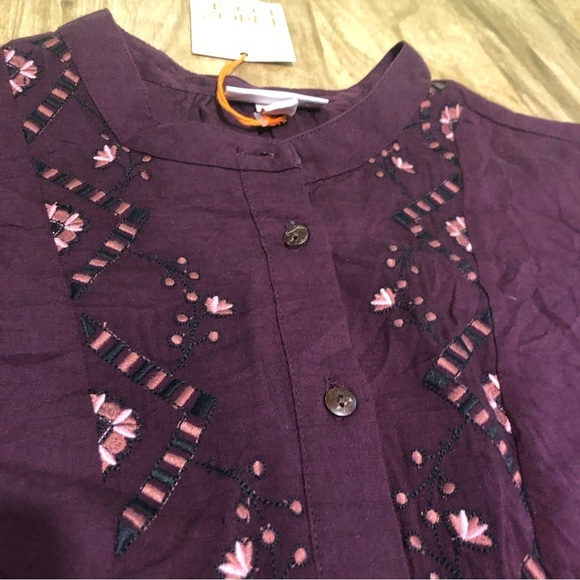NWT Knox Rose Plum Purple Embroidered 3/4 Sleeve Half Button Shirt Size Large - Picture 4 of 12